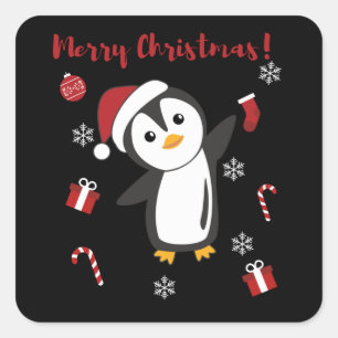 ペンギンクリスマススノーウィンターアニマルペンギン スクエアシール