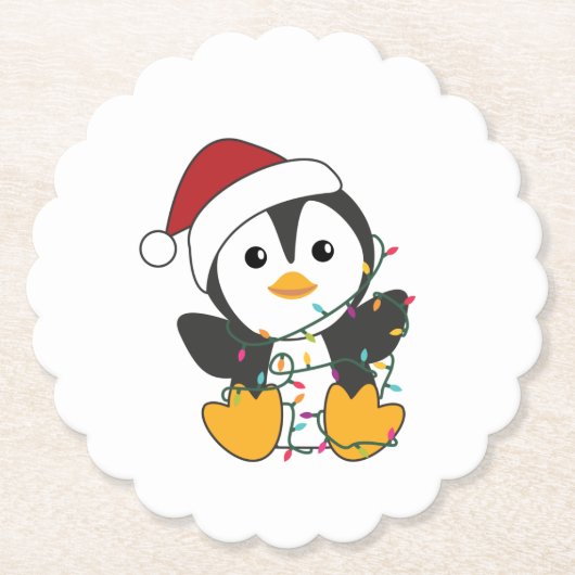 ペンギンクリスマススノーウィンターアニマルペンギン ペーパーコースター (正面)
