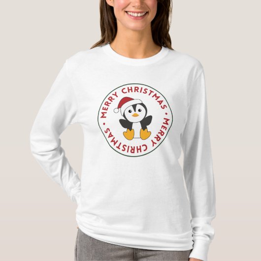 ペンギンクリスマススノーウィンターアニマルペンギン Tシャツ (正面)