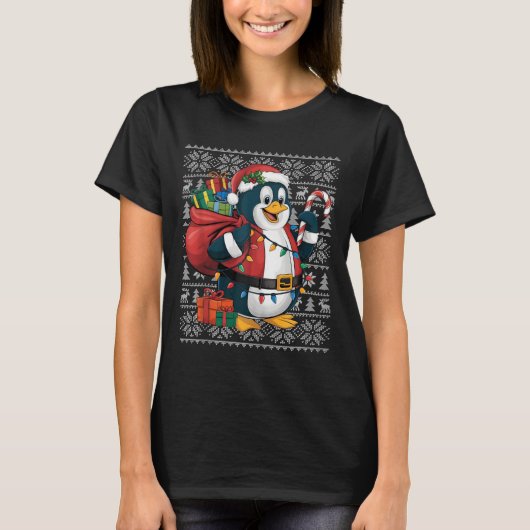 ペンギンクリスマスセータースタイル醜いサンタペンギンChri Tシャツ (正面)