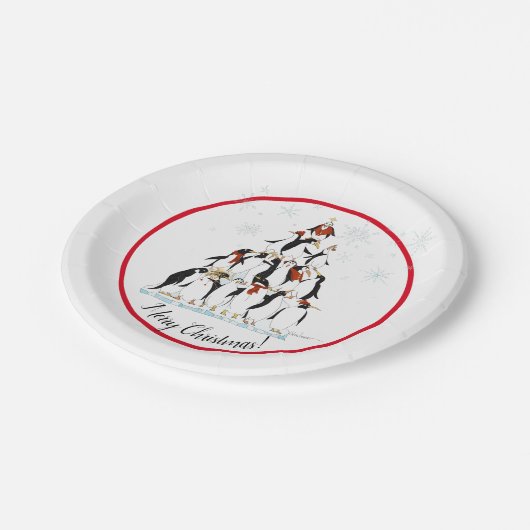 ペンギンクリスマスツリーおもしろいホリデーマンガ ペーパープレート (アングル)