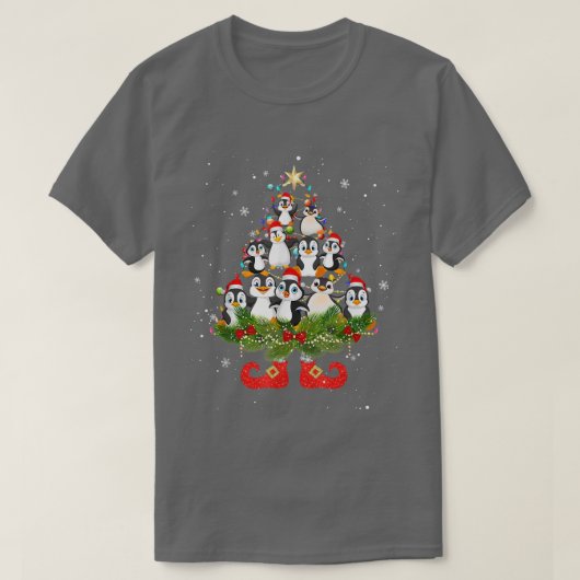 ペンギンクリスマスツリーおもしろいライツサンタハット値リスト Tシャツ (デザイン正面)