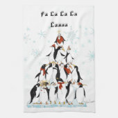 ペンギンクリスマスツリー漫画イラストレーション キッチンタオル (縦)