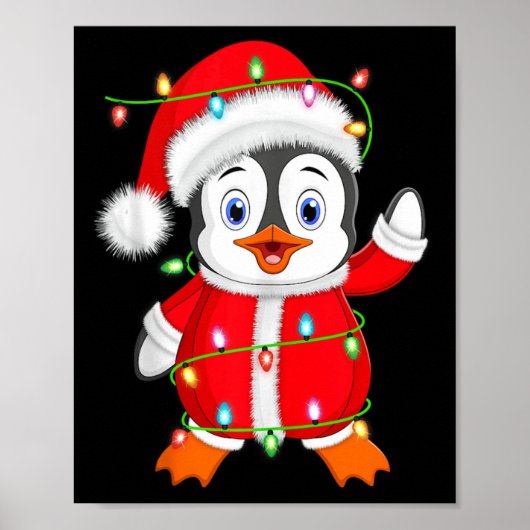 ペンギンクリスマス照明サンタコスチュームペンギンキリスト ポスター (正面)