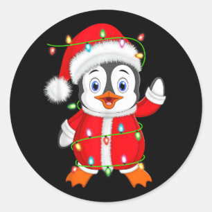 ペンギンクリスマス照明サンタコスチュームペンギンキリスト ラウンドシール