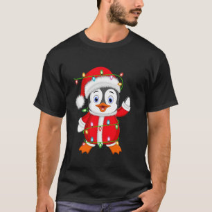 ペンギンクリスマス照明サンタコスチュームペンギンキリスト Tシャツ