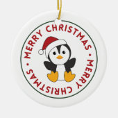 ペンギンクリスマス雪の冬の動物ペンギンCer セラミックオーナメント (正面)