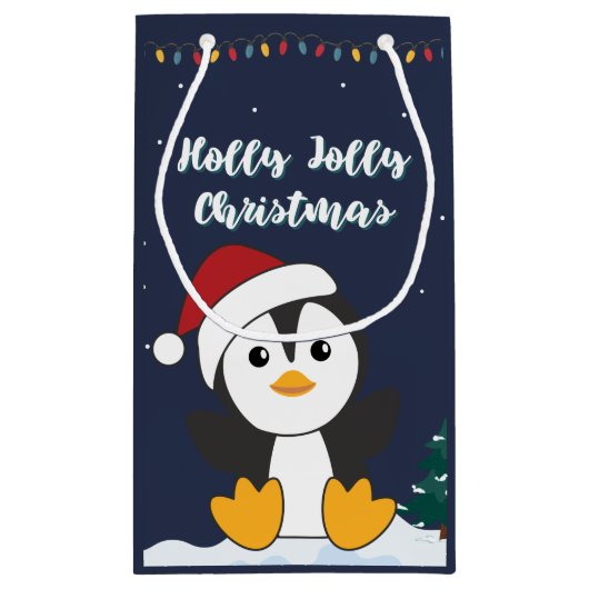 ペンギンクリスマス雪の冬の動物ペンギンSma スモールペーパーバッグ (裏面)