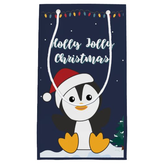 ペンギンクリスマス雪の冬の動物ペンギンSma スモールペーパーバッグ (正面)