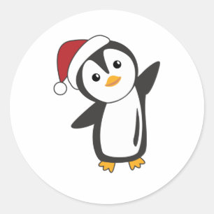 ペンギンクリスマス雪冬の動物ペンギン ラウンドシール