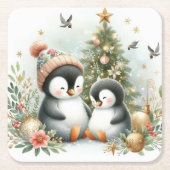 ペンギンクリスマス スクエアペーパーコースター (正面)