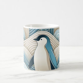 ペンギンクリームブルー抽象芸術波 コーヒーマグカップ