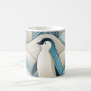 ペンギンクリームブルー抽象芸術波 コーヒーマグカップ
