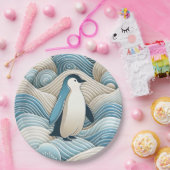 ペンギンクリームブルー抽象芸術波 ペーパープレート (パーティー)