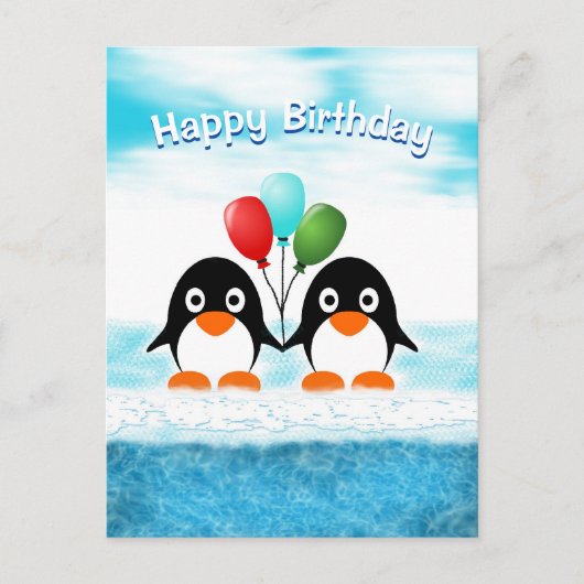 ペンギンクール誕生日はがき ポストカード (正面)