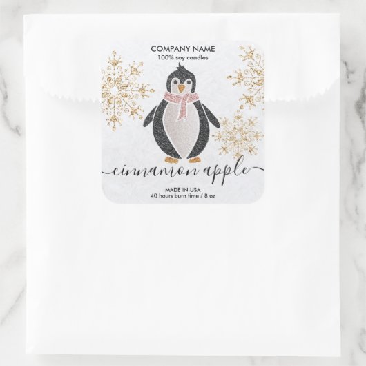 ペンギングリッタークリスマススノーウィンタースクエアスティック スクエアシール (バッグ)