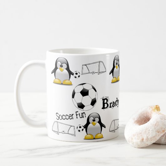 ペンギンサッカーボールおもしろいマグカップ コーヒーマグカップ (ドーナツ)