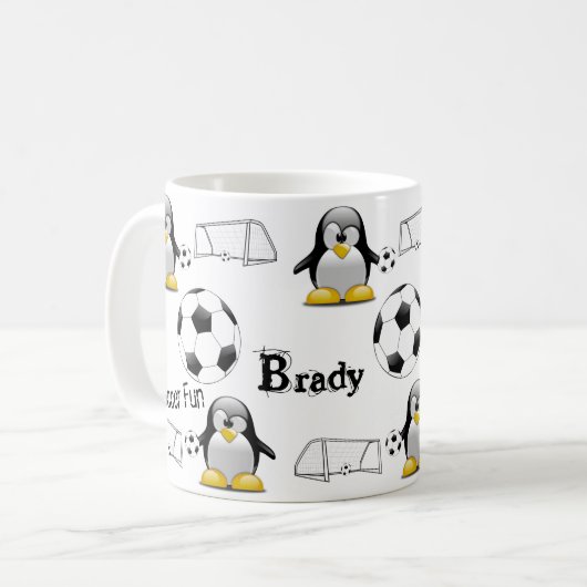 ペンギンサッカーボールおもしろいマグカップ コーヒーマグカップ (正面左)