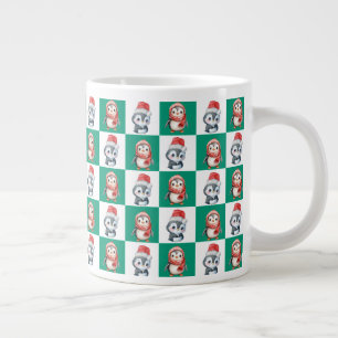 ペンギンサンタウォーターカラーメリークリスマスパターン ジャンボコーヒーマグカップ