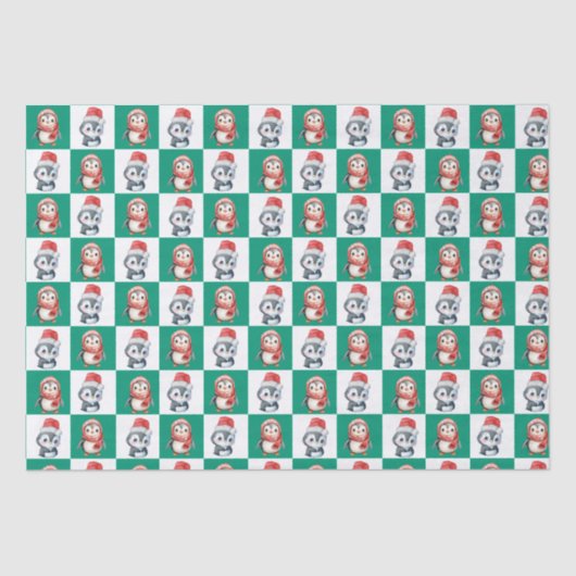 ペンギンサンタウォーターカラーメリークリスマスパターン 薄葉紙 (正面)