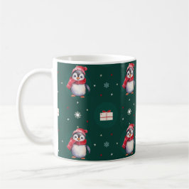 ペンギンサンタグリーンハッピーメリークリスマスパターン コーヒーマグカップ