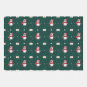 ペンギンサンタグリーンハッピーメリークリスマスパターン ラッピングペーパーシート (正面3)