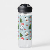 ペンギンサンタハッピーメリークリスマスツリーパターン ウォーターボトル (正面)