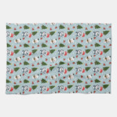 ペンギンサンタハッピーメリークリスマスツリーパターン キッチンタオル (横)