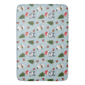 ペンギンサンタハッピーメリークリスマスツリーパターン バスマット (正面縦)