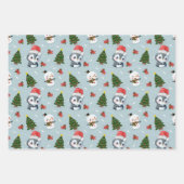 ペンギンサンタハッピーメリークリスマスツリーパターン ラッピングペーパーシート (正面3)