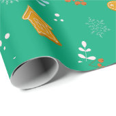 ペンギンサンタハッピーメリークリスマスツリーパターン ラッピングペーパー (ロールコーナー)