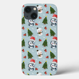ペンギンサンタハッピーメリークリスマスツリーパターン iPhone 13ケース