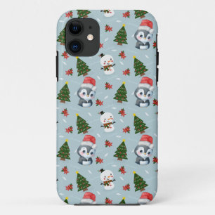 ペンギンサンタハッピーメリークリスマスツリーパターン iPhone 11 ケース