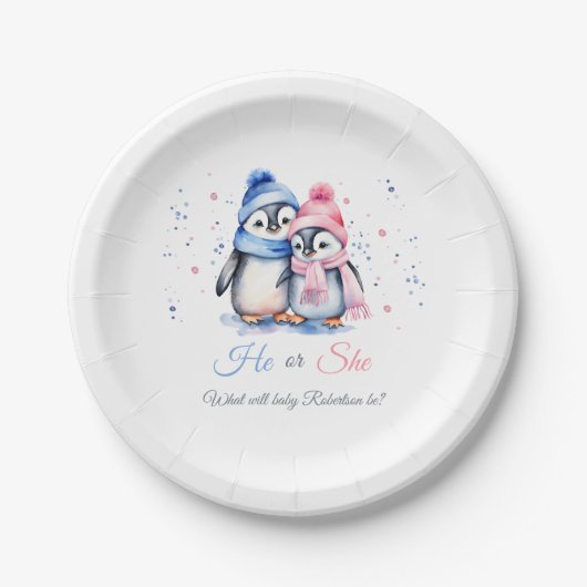 ペンギンジェンダーが冬の赤ちゃんシャワーを明らかにする ペーパープレート (正面)