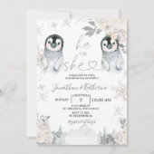 ペンギンジェンダーが冬の雪片を明らかにする 招待状 (正面)