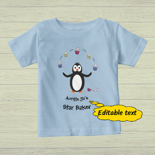 ペンギンジャグリングカップケーキカスタム文字 ベビーTシャツ