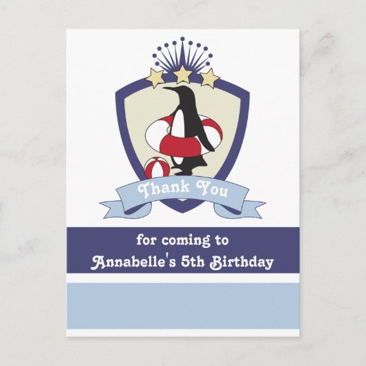 ペンギンスイムクラブキッズサマー誕生日サンキュー ポストカード (正面)