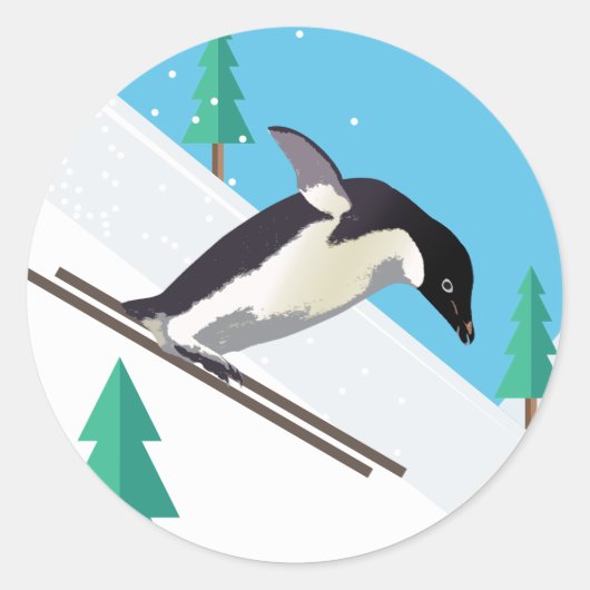 ペンギンスキーおもしろい冬季子供工芸品雪スポーツ ラウンドシール (正面)