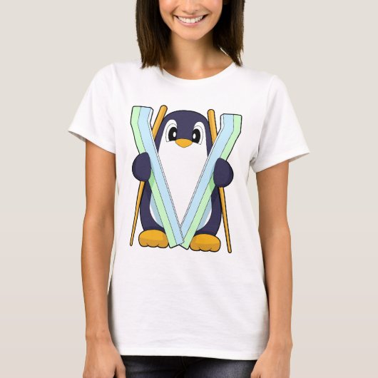 ペンギンスキーヤー スキー 冬のスポーツ Tシャツ (正面)
