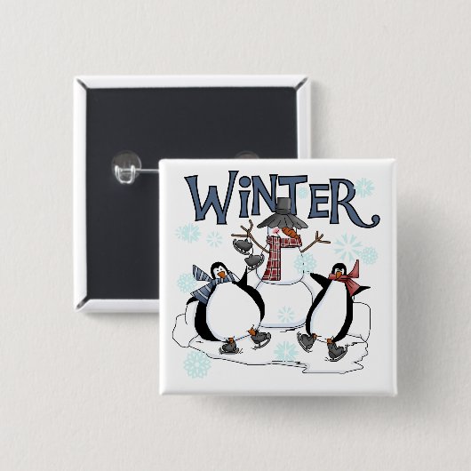 ペンギンスケートで滑るホリデーTシャツとギフト 缶バッジ (正面&裏面)