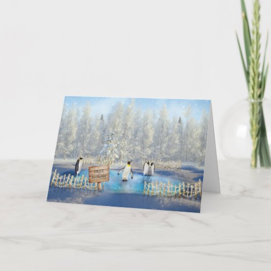 ペンギンズアイススケートで滑るクリスマスカード シーズンカード (正面)