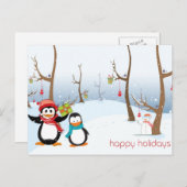 ペンギンズウィンターシーンハッピーホリデー シーズンポストカード (正面/裏面)