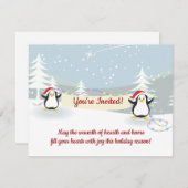 ペンギンズウィンターシーンホリデイクリスマスパーティー  招待状 (正面/裏面)