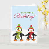 ペンギンズウィンターワンダーランド誕生日グリーティングカード カード (黄色い花)