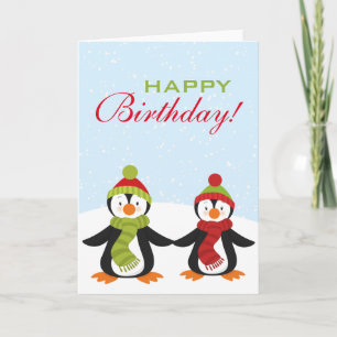 ペンギンズウィンターワンダーランド誕生日グリーティングカード カード