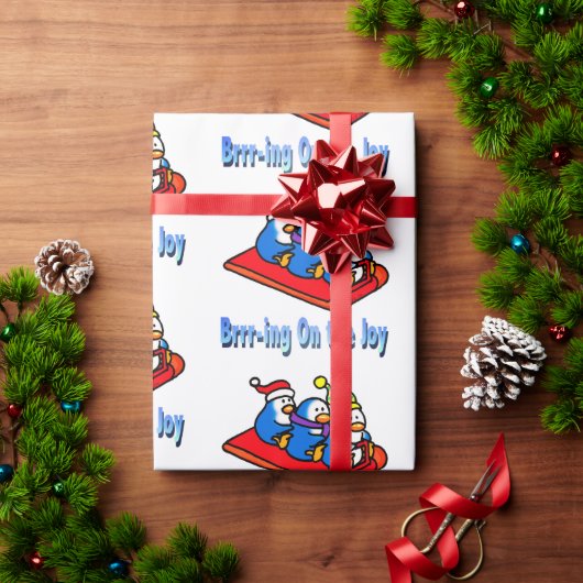 ペンギンズスリディングウィンターホリデーシーン ラッピングペーパー (クリスマスギフト)