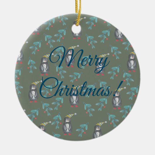 ペンギンズメリークリスマスホリデーズムード セラミックオーナメント (正面)