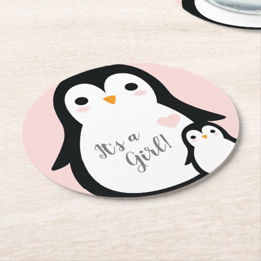 ペンギンテーマ赤ちゃんシャワーかわいい ラウンドペーパーコースター (アングル)