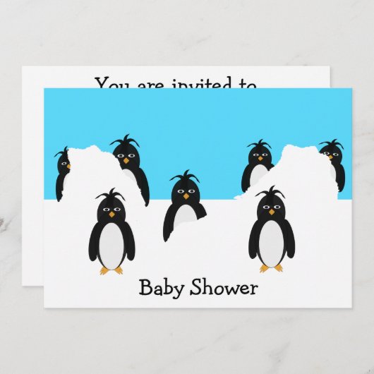 ペンギンデザインベビーシャワー招待状 招待状 (正面/裏面)