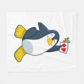 ペンギントランプのポーカーとトランプのポーカーカード フリースブランケット (正面(横))